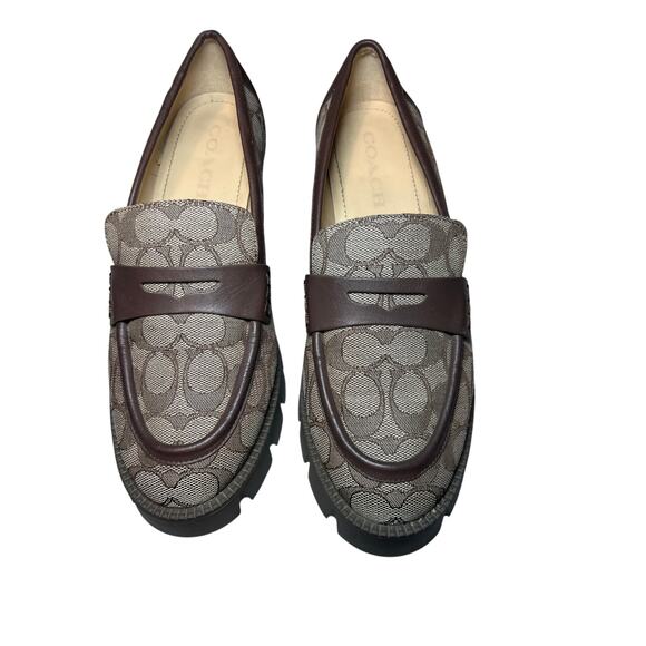 Coach Cora Leather and Jacqard Chunky Sole Loafer Size 8.5B - Picture 1 of 13